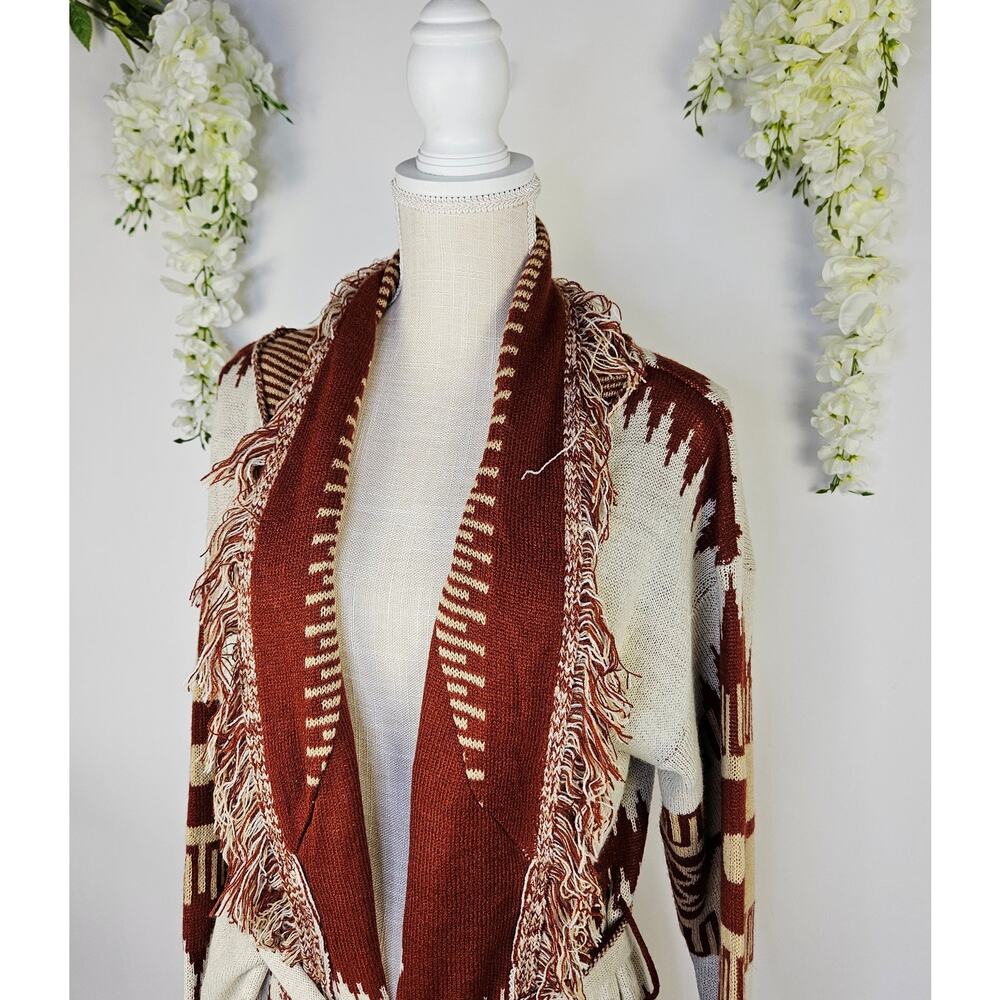 Tiffany & Grey Southwestern Aztec Fringe Cardigan Sweater Jacket XL Boho Cozy - Picture 6 of 13